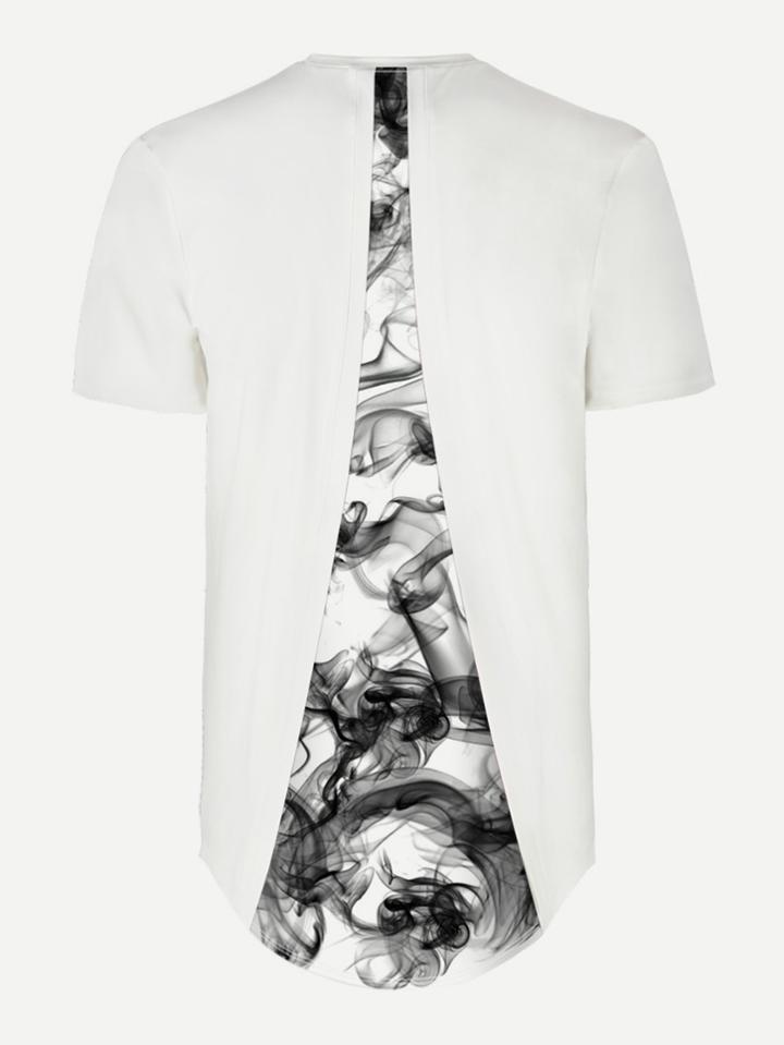 Romwe Men Smoke Print Back Tee