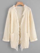 Romwe Fringe Trim Chunky Knit Cardigan