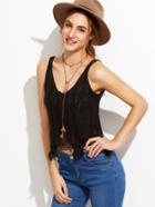 Romwe Black Distressed Hollow Out Knit Tank Top