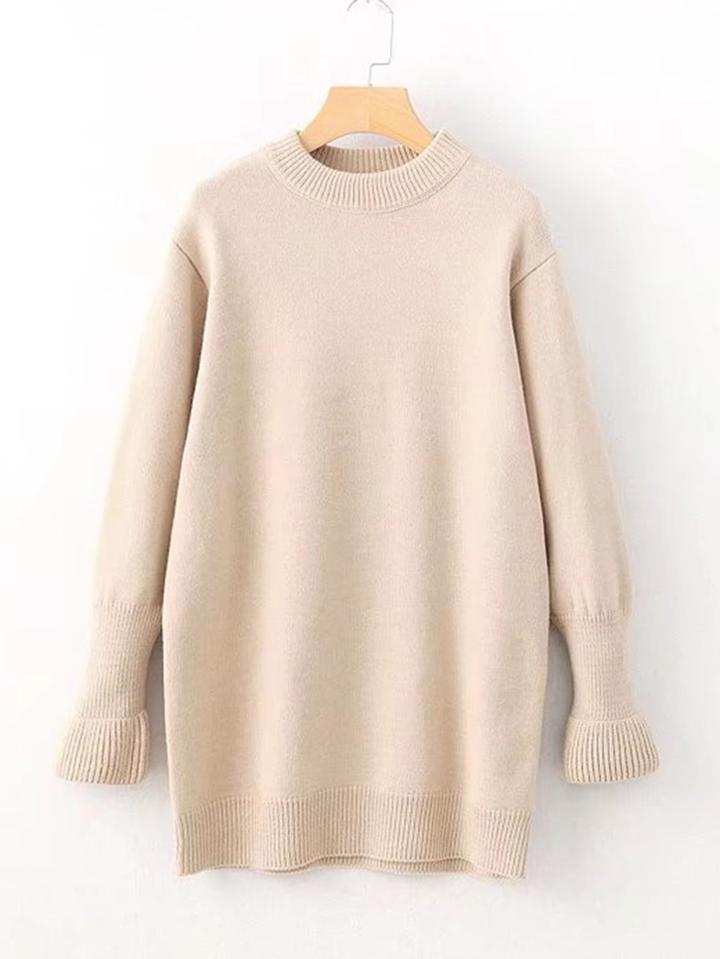 Romwe Fluted Sleeve Rib Knit Longline Sweater
