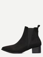 Romwe Black Faux Suede Pointed Toe Elastic Chunky Boots