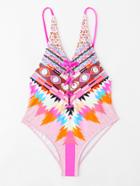 Romwe Lace Up Backless Swimsuit