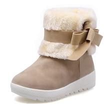 Romwe Contrast Faux Fur Bow Boots