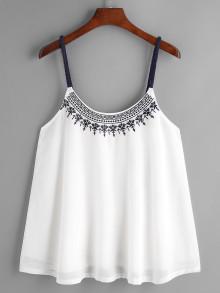 Romwe Embroidered Contrast Braided Strap Pleated Cami Top