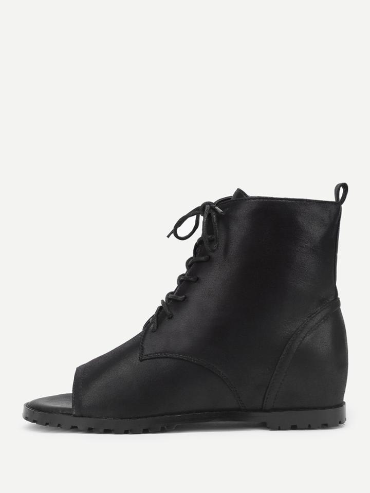 Romwe Lace Up Side Zipper Pu Wedges