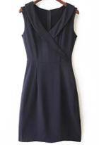 Romwe V Neck Slim Bodycon Navy Dress