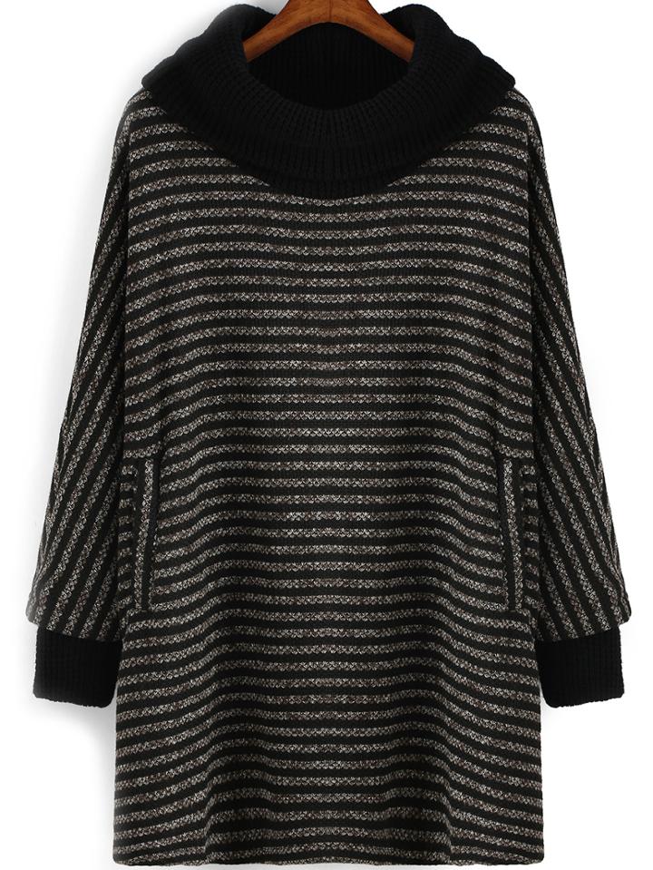 Romwe High Neck Striped Loose Sweater
