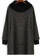 Romwe High Neck Striped Loose Sweater