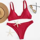 Romwe Caged Back Top With Ruched Detail Bikini Set