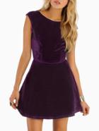 Romwe Open Back Flare Purple Dress
