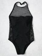 Romwe Black Hollow Out Halter One-piece Swimwear