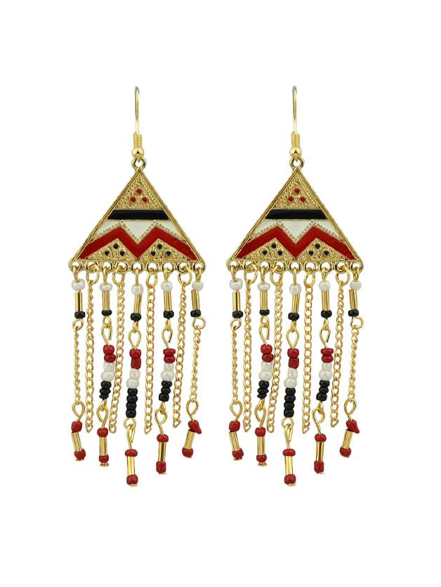 Romwe Color National Wind Beaded Tassel Earrings