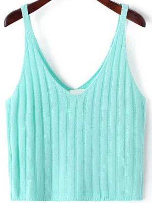 Romwe V Neck Knit Green Cami Top