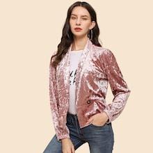 Romwe Shawl Collar Buttoned Velvet Coat