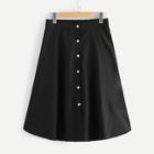 Romwe Plus Button Front Solid Skirt