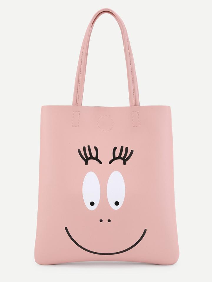 Romwe Cartoon Print Minimalist Tote Bag