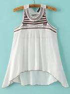 Romwe White Sequined Asymmetric Tank Top
