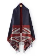 Romwe Navy And Red Union Jack Fringe Shawl Scarf