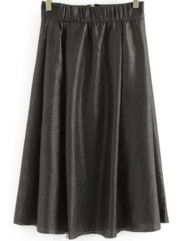 Romwe With Zipper Hollow Pleated Skirt