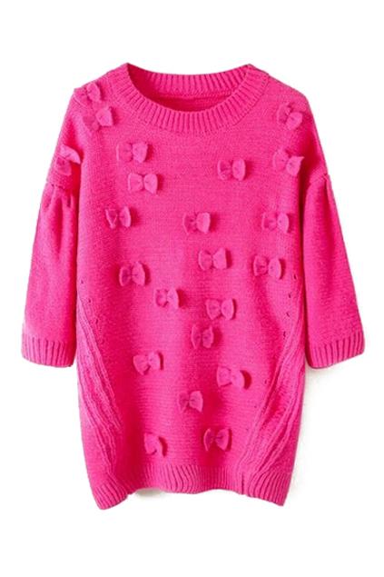 Romwe Bowknot Embellished Rose Casual Jumper