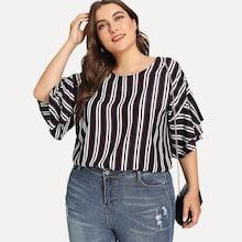 Romwe Plus Contrast Stripe Tiered Sleeve Blouse