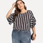 Romwe Plus Contrast Stripe Tiered Sleeve Blouse