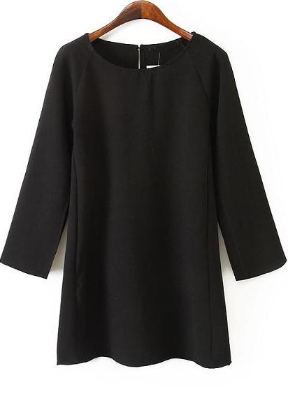 Romwe Zip Loose Black Dress