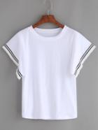 Romwe White Frayed Trim T-shirt