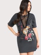 Romwe Grommet Detail Mesh V-neck Graphic Dress