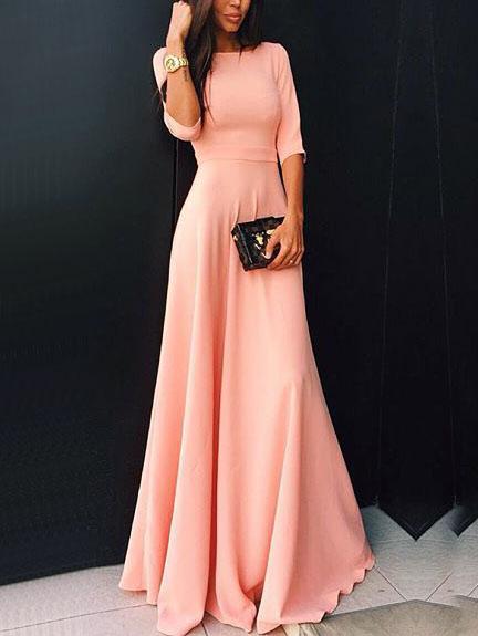 Romwe Round Neck Maxi Pink Dress
