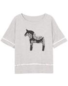 Romwe Horse Print With Lace Grey T-shirt