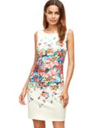 Romwe Apricot Floral Print Sleeveless Sheath Dress