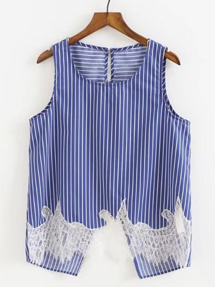 Romwe Contrast Lace Overlap Back Sleeveless Top
