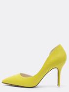 Romwe Yellow Snake Embossed Half D'orsay Pumps