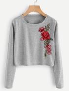 Romwe Embroidered Applique Marled Tee