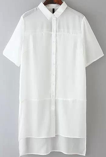 Romwe Lapel Asymmetrical Hem Chiffon White Blouse