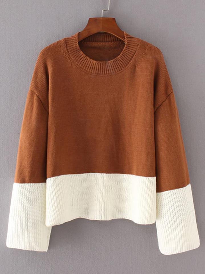 Romwe Two Tone Ripped Knit Sweater