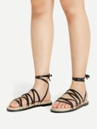 Romwe Pu Strappy Flat Sandals With Convertible Brown Strap