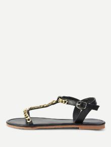Romwe Chain Decorated Strappy Flat Sandals