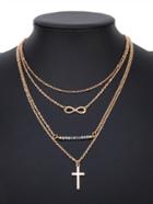 Romwe Cross Drop Layered Chain Necklace
