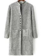 Romwe Stand Collar With Buttons Pockets Grey Cardigan