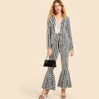 Romwe Striped Blazer With Flares