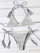 Romwe Grey Triangle Tie Side Lace Bikini Set
