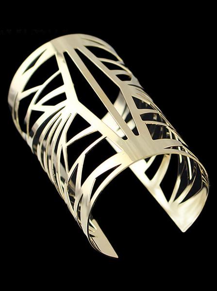 Romwe Gold Geometric Hollow Cuff Bracelet