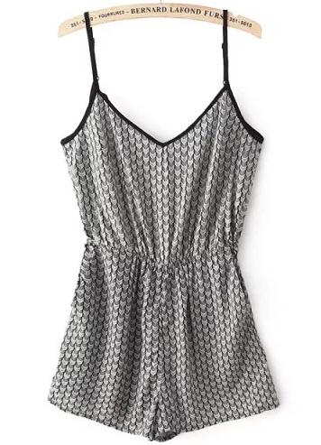 Romwe Grey Spaghetti Strap Geometric Print Jumpsuit