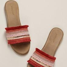 Romwe Adorned Crystal Sequin Band Flat Slide Sandals