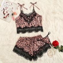 Romwe Leopard Satin Cami & Shorts Pj Set 3pcs