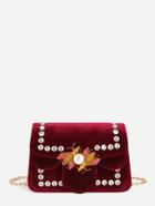 Romwe Insect Detail Velvet Chain Bag With Jewelry