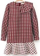 Romwe Check Print Flouncing Loose Red Dress
