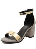 Romwe Gray Metal Pannnel Peep Toe Ankle Strap Chunky Sandals
